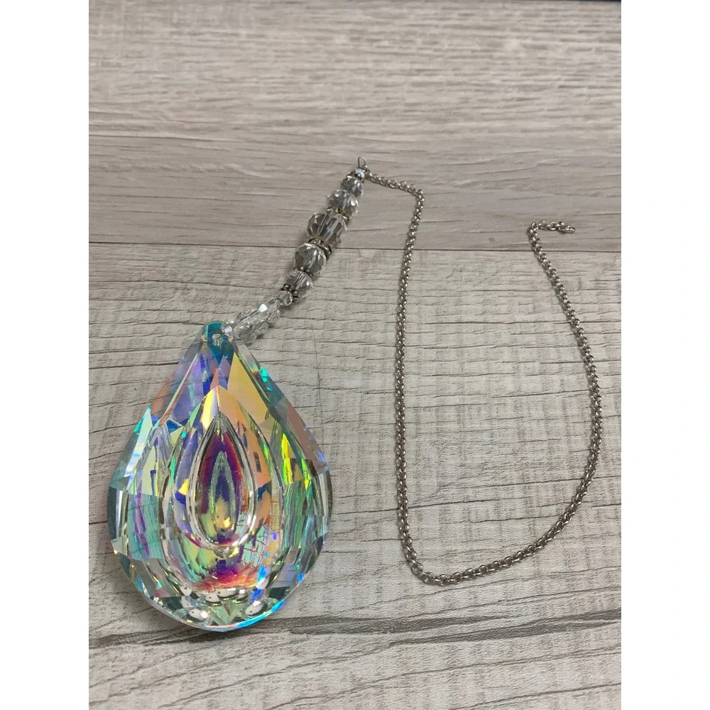 Large AB Aurora Borealis Faceted Crystal Teardrop Suncatcher Prism 3153